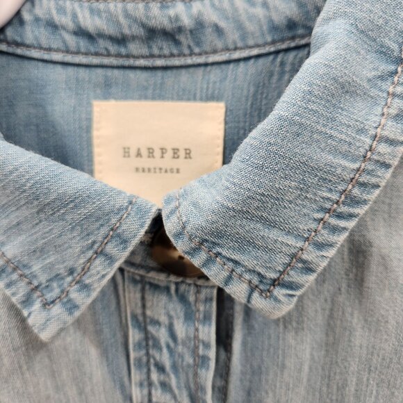 Harper Heritage Chambray Romper Long Roll-Up Sleeves Women's Size Small - Picture 3 of 16